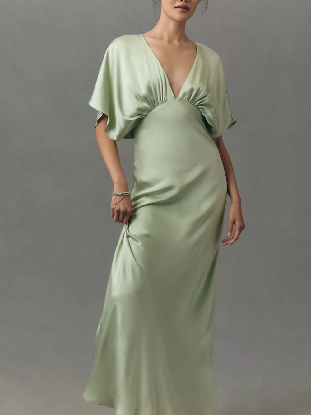 BHLDN Sage Green Satin & Lace Bridesmaid Dresses